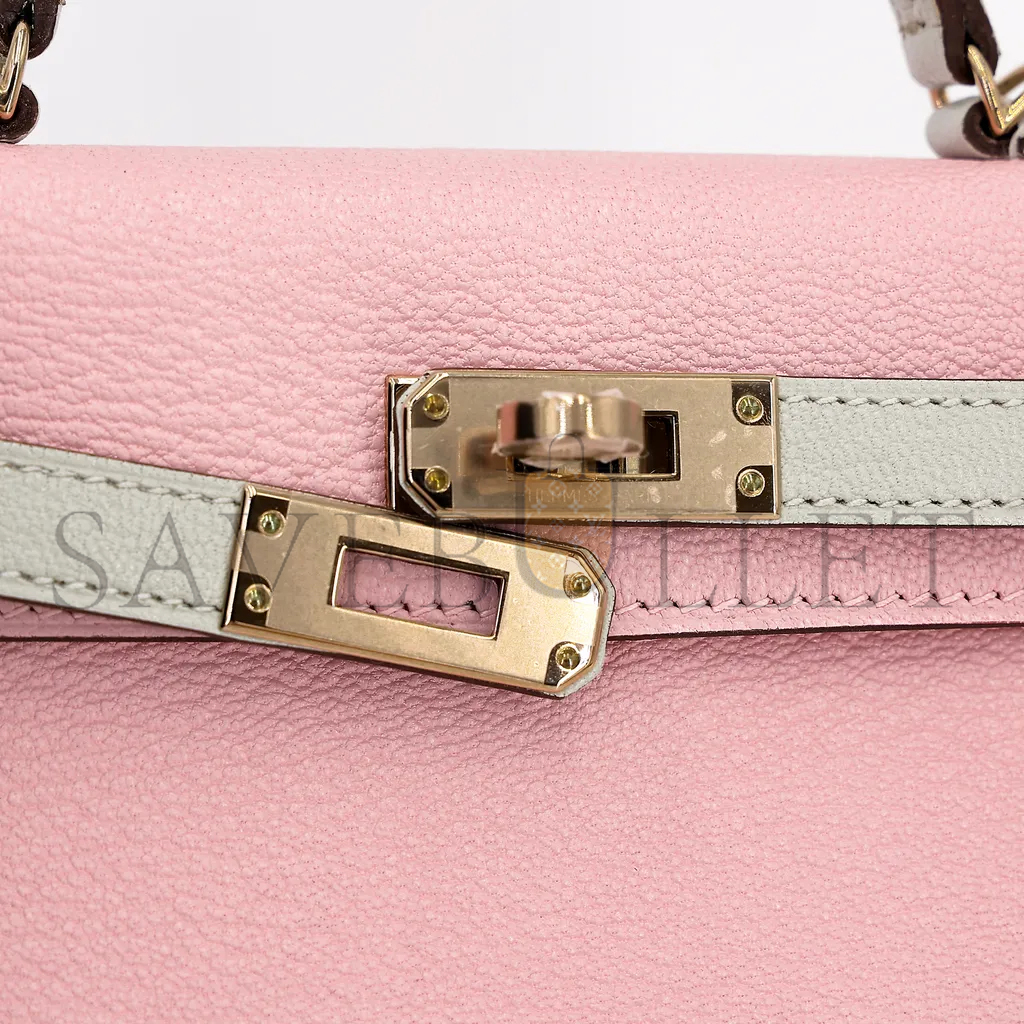 HERMÈS MASTER MINI KELLY II GOATSKIN CHERRY BLOSSOM PINK MILKSHAKE PLATINUM BUCKLE (19*12*5.5cm)